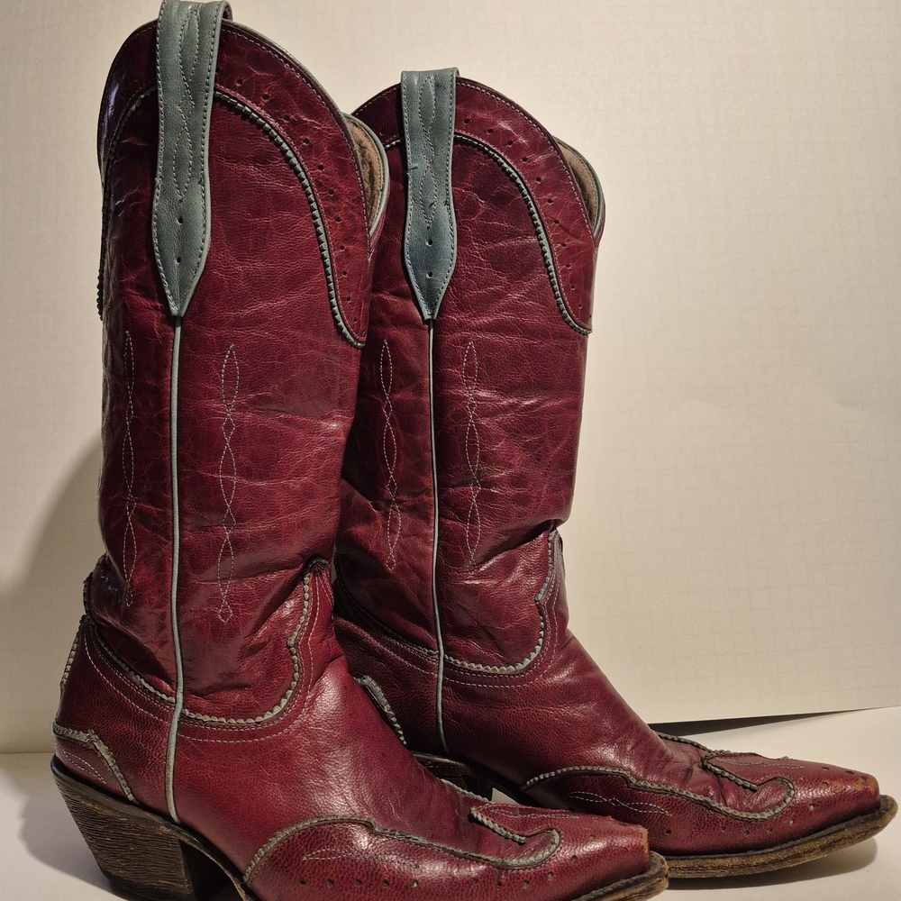Red and Teal Western Cowboy Boots - Picture 4 of 5